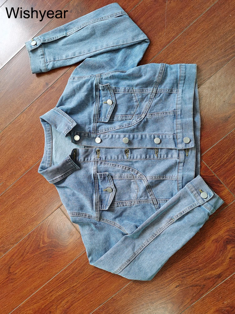 Wishyear Sexy Blue Denim Jacket and Shorts Matching Sets Women Jean Two Piece Suits Streetwear Fall Birthday Party Club Outfits