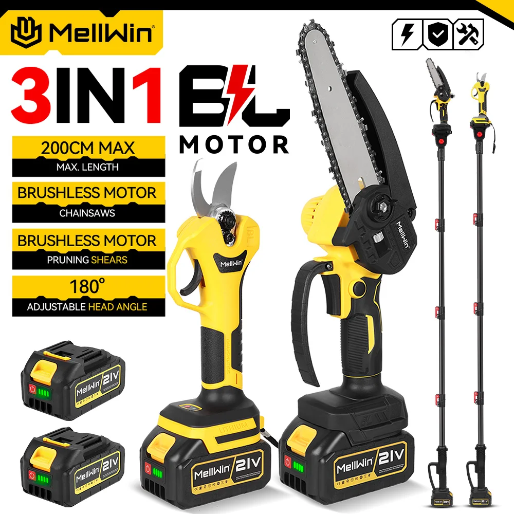 Pilła elektryczna bezszczotkowa 6 cali + sekator + teleskop 200cm + 2*akumulator | wysyłka z Niemiec | 72.34$