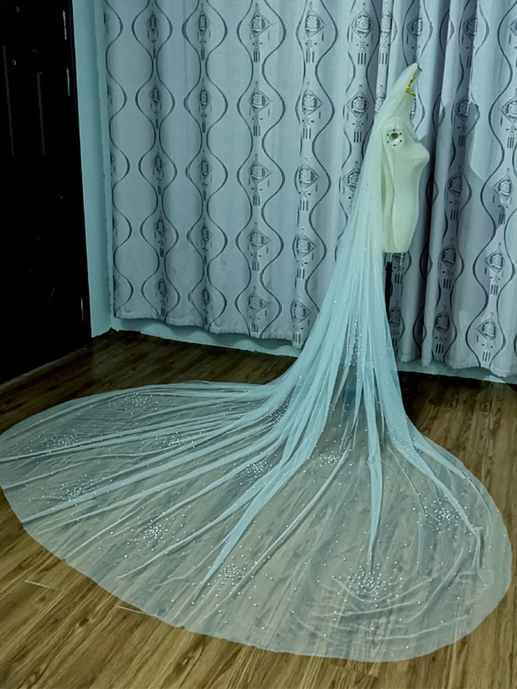 Pearl diamond veil 2024 new 3 meters wide cathedral bridal wedding accessories with hair comb real veil