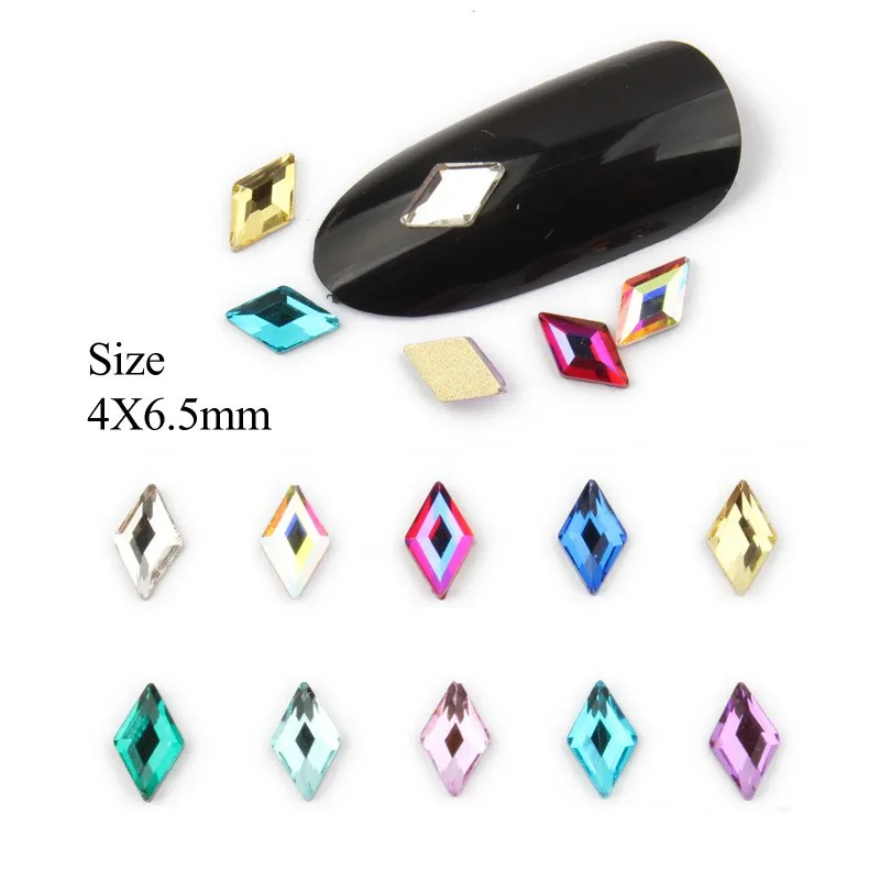 Venta al por mayor, 16 colores, 4x6,5mm, rombos, parte posterior plana, diamantes de imitación para uñas, cristales de forma especial, piedras artísticas, decoración personalizada 3D