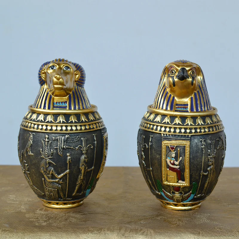 Memorial Funeral Supplies Egyptian Pet Urn Canopic Cat Dog Cremation Urn for Ashes Pet Coffin Box Home Decoration Figurines