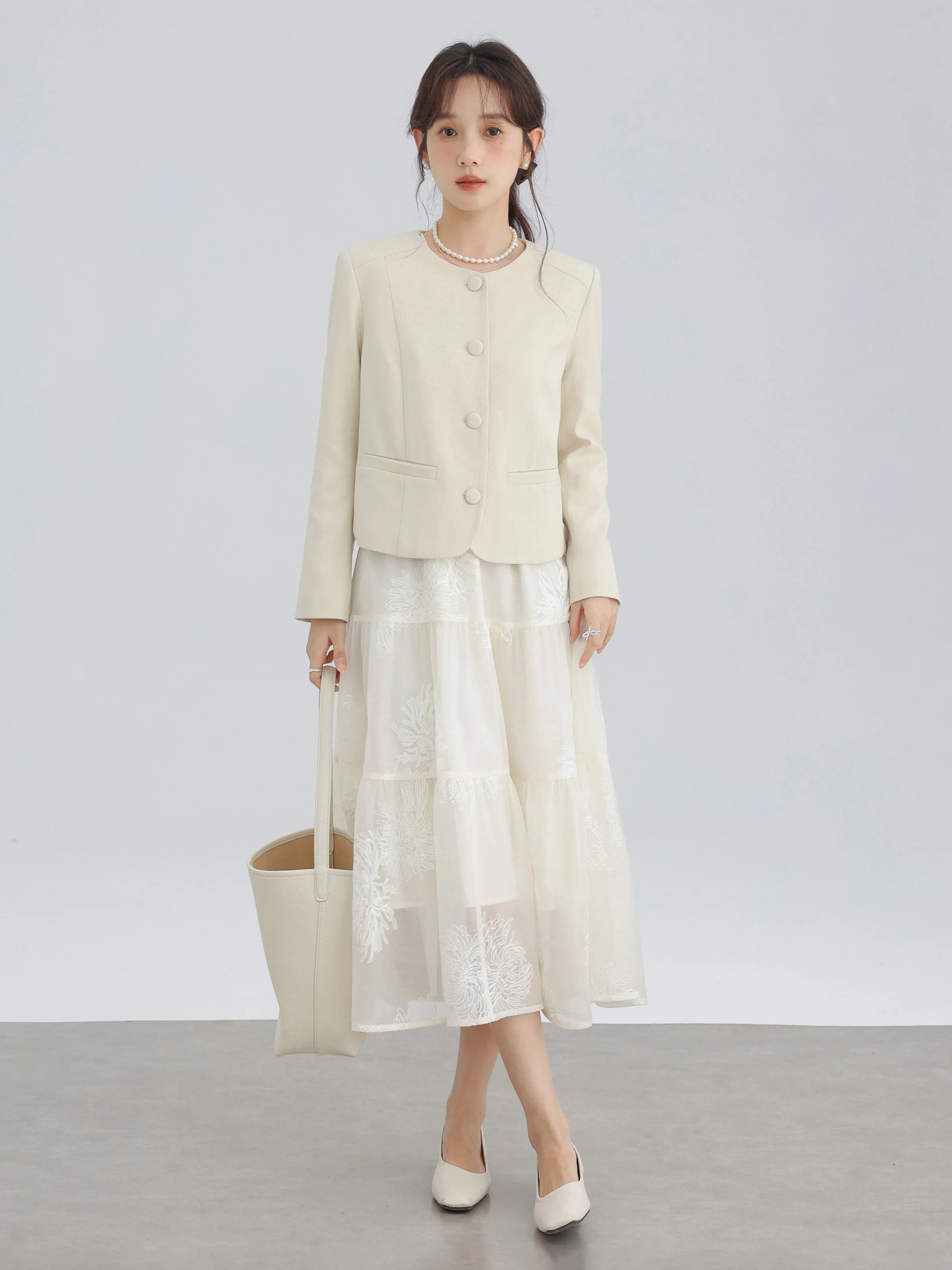 Elegant Chic Slim Short Blazer Jacket Women Round Neck Small Fragrance Style Outerwear Autumn Office Casual Outfit for Ladies