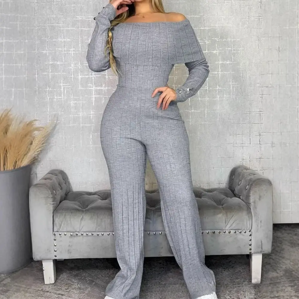 

Women's One-oulder Striped Top And Wide-Leg Pants Set Elastic Waist Faionable Four-Season Commute Sle Chinese Production