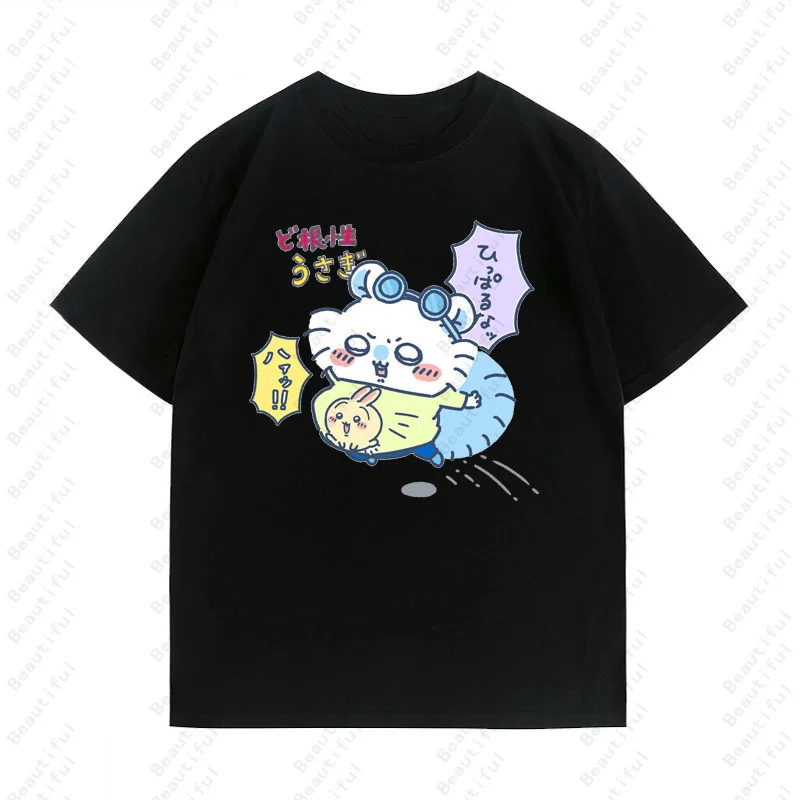 جديد اليابان Chiikawa الكرتون طباعة المرأة أنيمي نمط غير رسمي قصيرة الأكمام تي شيرت الصيف الشارع موضة المرأة ملابس علوية من القطن تيز