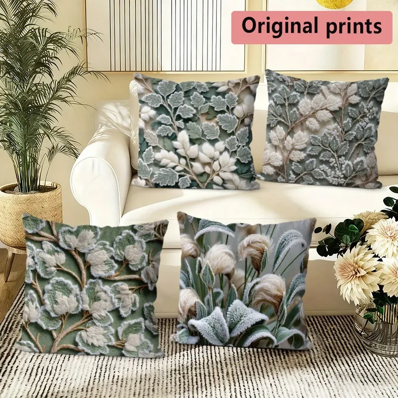 Vintage Frosted Botanical Pillow Covers Pattern Cushion Cover Suitable for Sofa Bedroom Car Pillow Cover