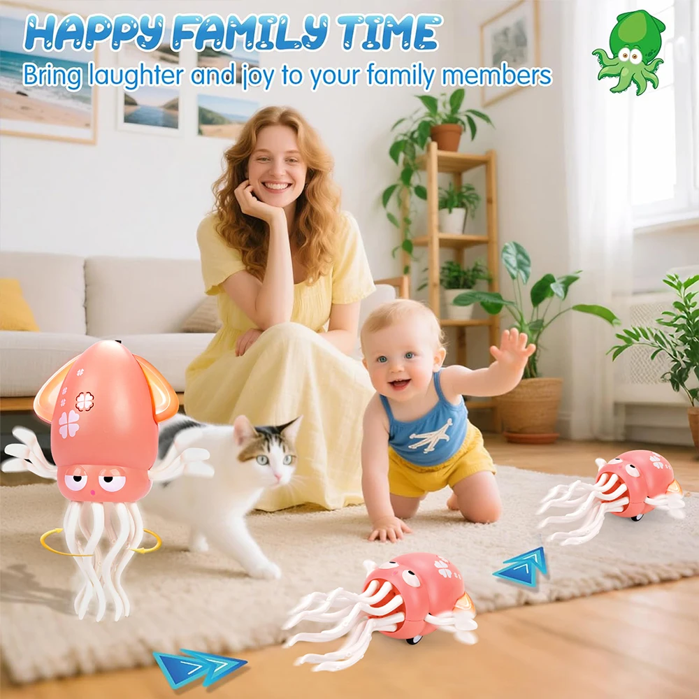 Jouets électroniques pour animaux de compagnie, calmar plat couché à Induction de calmar dansant, avec musique et lumière, cadeaux pour le temps du ventre, jouets de développement interactif pour enfants
