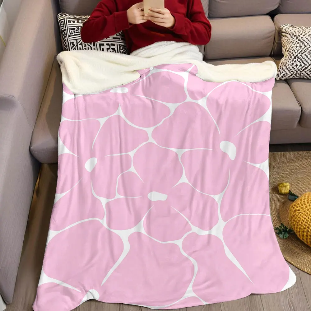 Minimal Pink Flower Flannel Blanket Warm Soft Halloween Christmas Decorative Couch Warm Cozy All-Season Gift