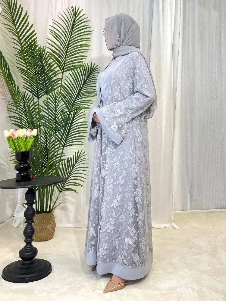 Women Eid Muslim Abaya Kaftan Islam Arab Long Robe Vestidos Morocco Flowers Abayas Loose Traditional Long Robe Solid Color