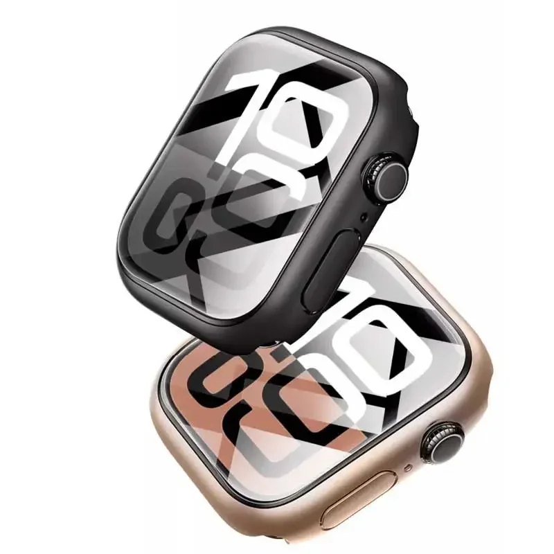 Gehärtetes Glas + Abdeckung für Apple Watch-Zubehör 44 mm 41 mm 45 mm 40 mm 42 mm Displayschutzfolie Apple Watch-Gehäuse Serie 9 4 5 6 SE 7 8