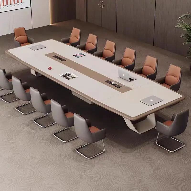 طاولة مؤتمرات راقية، طاولة طويلة بسيطة وحديثة للمكاتب الكبيرة والمتوسطة، طاولة تفاوض للتدريب ومجموعة كرسي #2