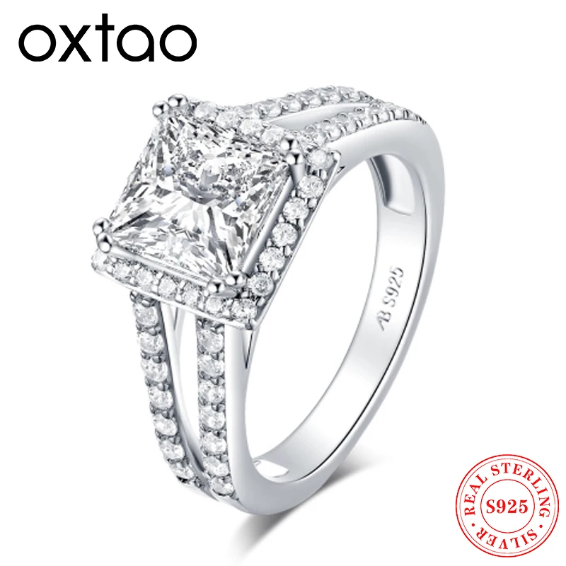 OXTAO Luxe Vrouwen Ring Echt 925 Sterling Zilver Zirkoon Verlovingsring Wedding Band Sieraden Voor Bruids Valentijnsdag Cadeau