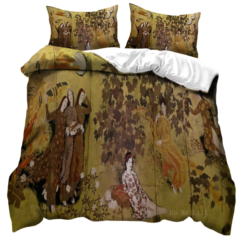 

Vietnamese Lacquer Painting Four Freedoms Featuring The Beauty Of Nature And Culture Classics Duvet Cover Set Bedding Decor