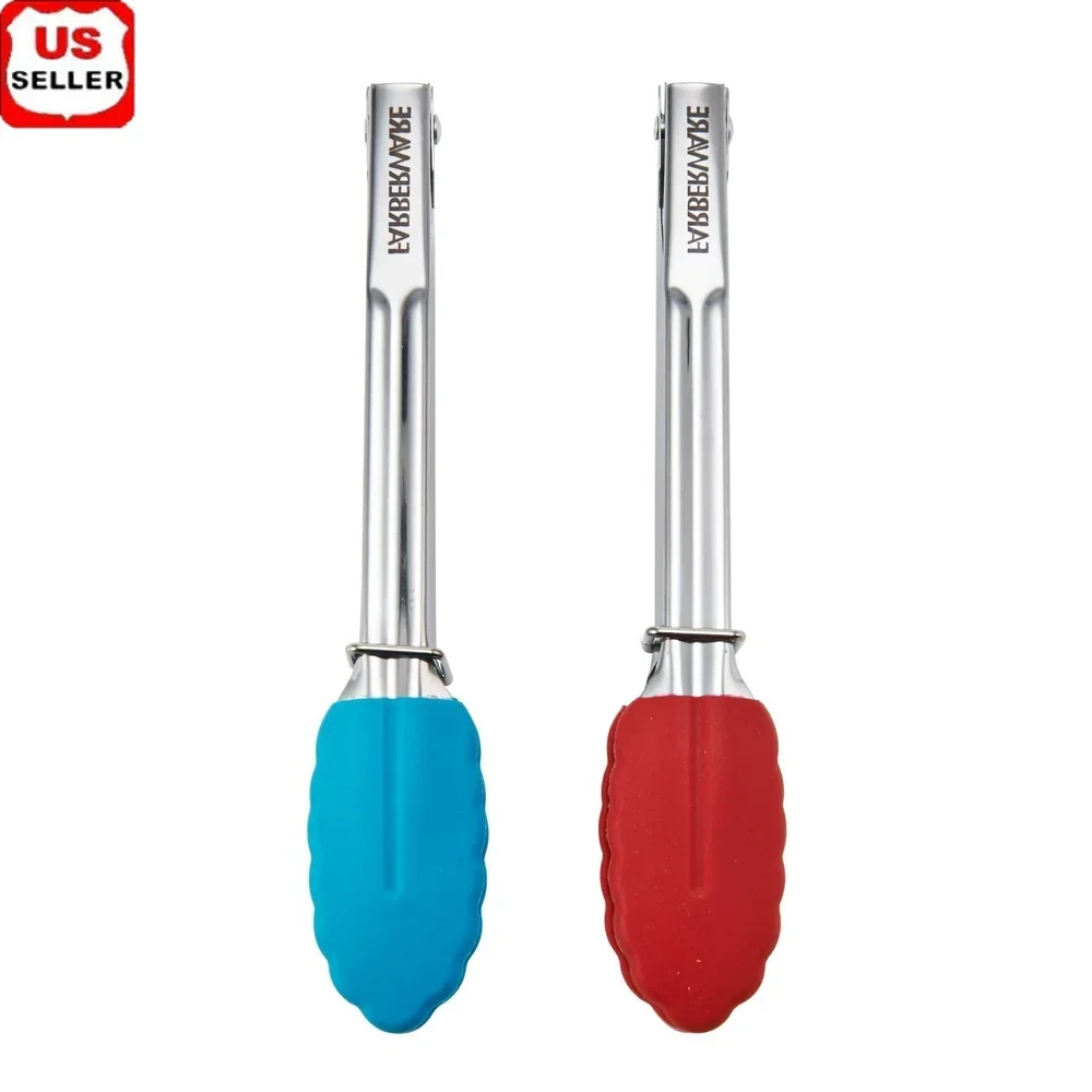 Mini pinzas de bloqueo, puntas de silicona de acero inoxidable, 2 unidades, esenciales para cocina, aptos para lavavajillas, almacenamiento compacto seguro, manipulación de alimentos