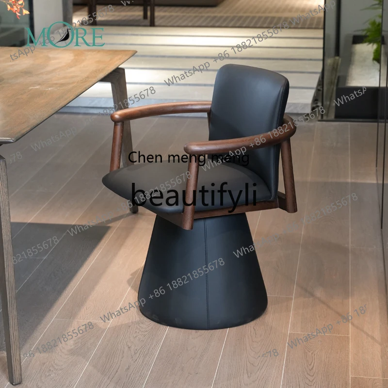 

Rotating dining chair Italian light luxury with armrest backrest solid wood book desk chair casual tea chair H