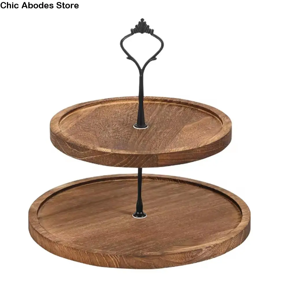

2/3-Layer Wooden Cupcake Stand Detachable Decorative Cake Serving Tray Sturdy Widely Use Round Tiered Fruit Plate Dessert Table