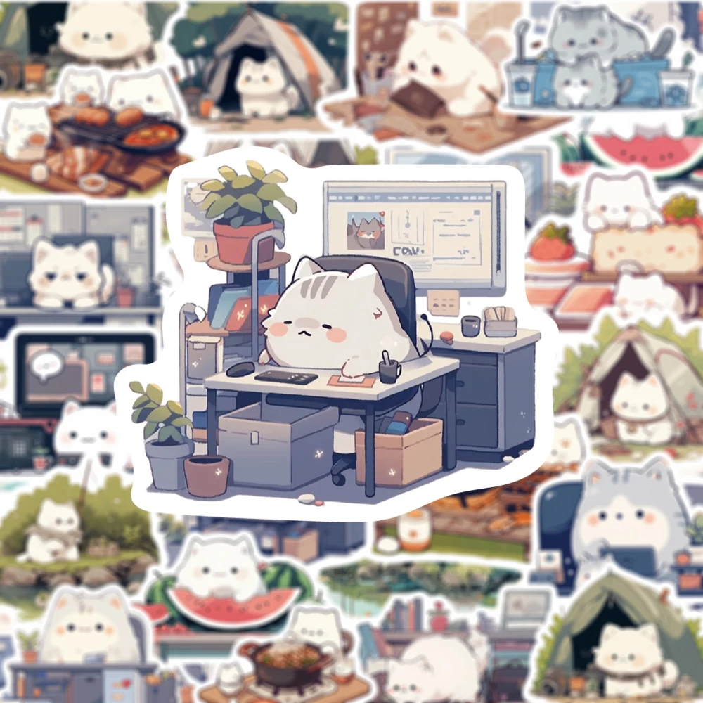 10/30/54pcs Funny Animals Daily Life Stickers Cute Cat Cartoon Graffiti Decal DIY Luggage Scrapbook Kawaii Aesthetic Sticker