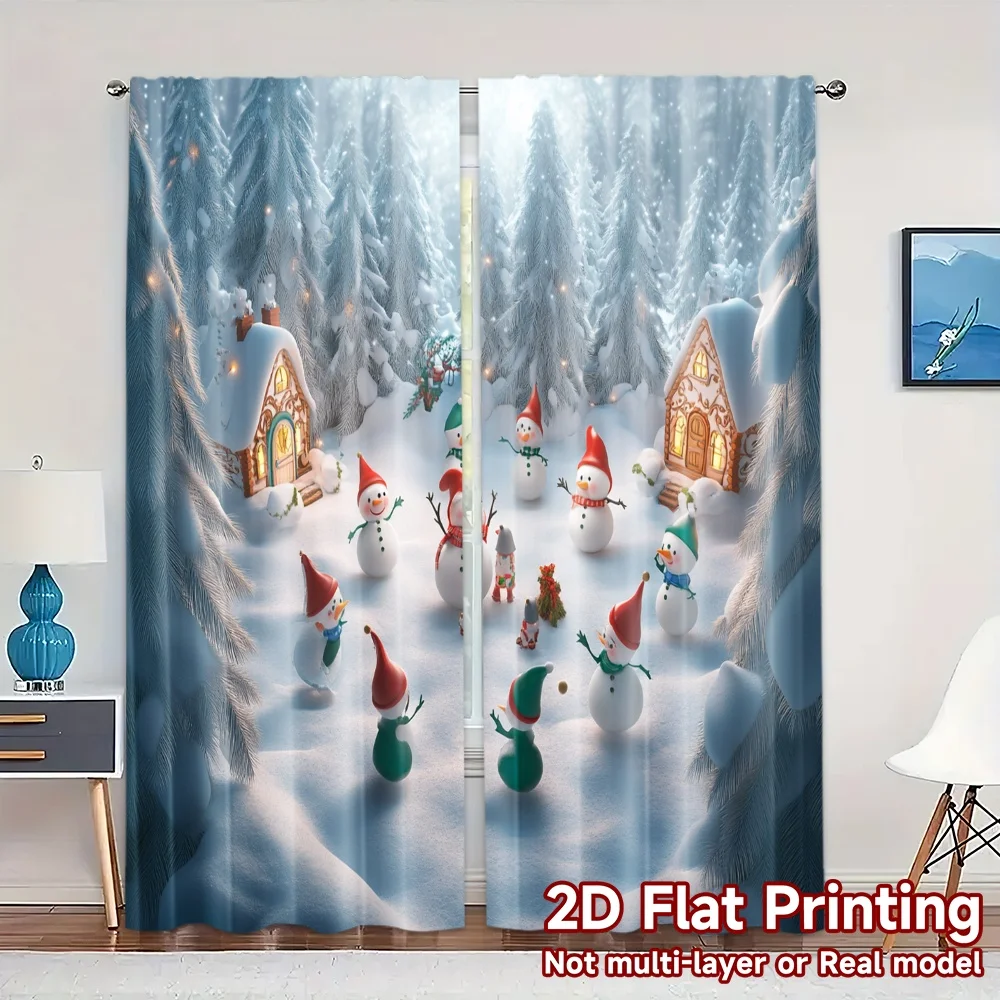 2pcs,Curtains Cute Elf Snowman Winter Forest (2) Minimalist Popular Curtains Prints Light Filtering Curtains Decorations Inside