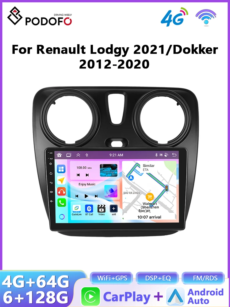Podofo CarPlay Android Autoradio Voor Renault Lodgy 2021/Dokker 2012-2020 GPS Intelligente Systemen tereo Multimedia Autoradio - afbeelding 2