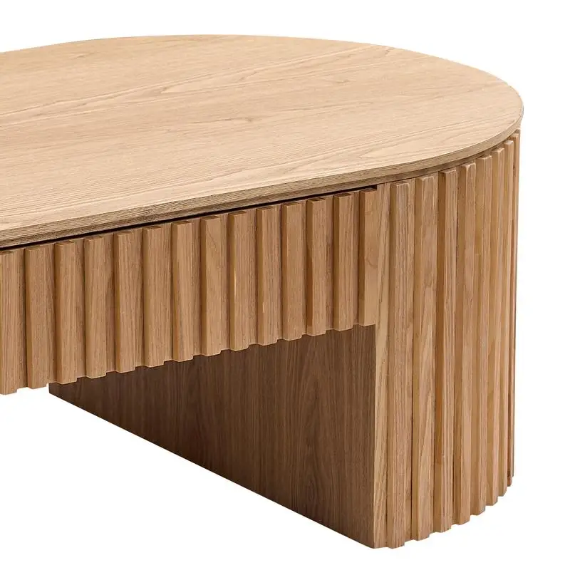 طاولة قهوة خشبية بيضاوية مقاس 51.18 بوصة مع درج، طاولة غرفة معيشة حديثة وفريدة من نوعها في منتصف القرن، طاولة شاي بلمسة نهائية من خشب البلوط #5