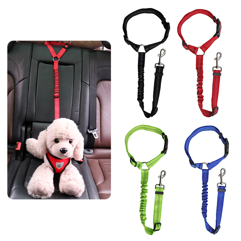 

Reflective Pet Dog Car Seat Belt Solid Anti-shock Two-in-one Dog Harness Leash Pet Car Seat Belt with Clip Backseat Safety Belt