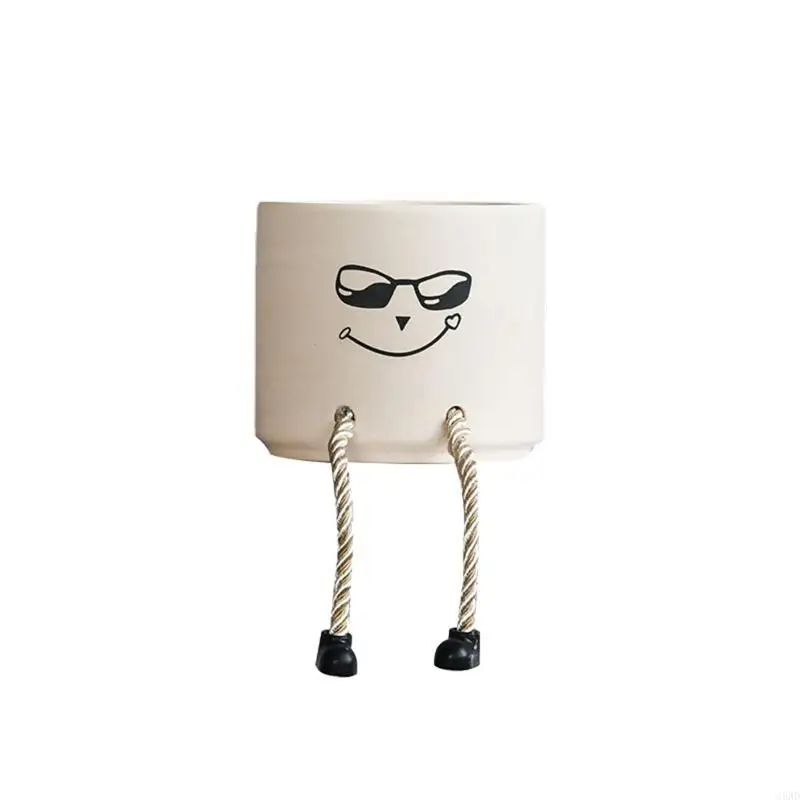 

Small Ceramic Flower Pot Funny Expression with Legs Humor Vase Container for Indoor Outdoor Garden Yard Decoration Fleshy C5AD