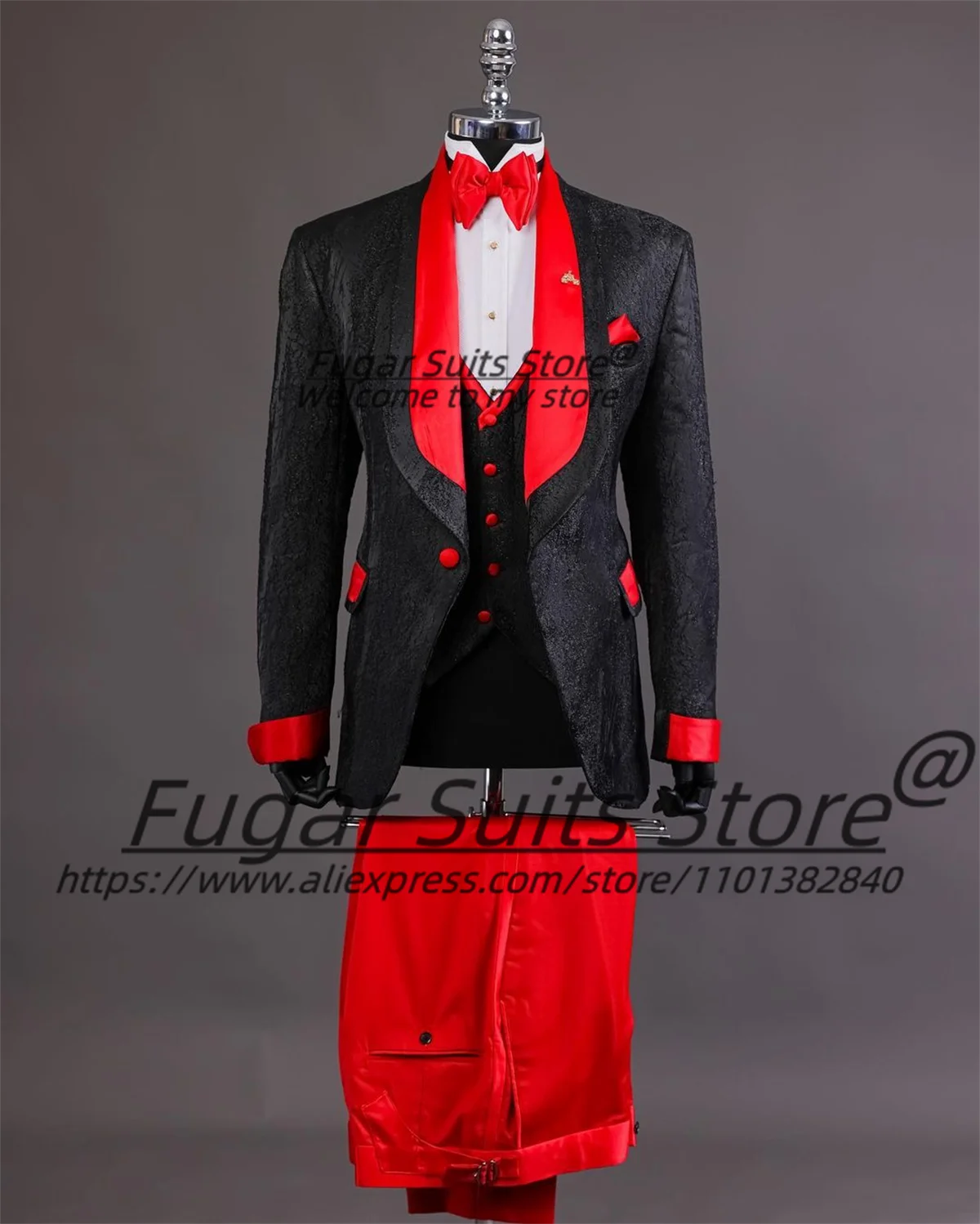 

Customized High-end jacquard Men Suits 3 Pieces Sets Fashion Slim Fit Shawl Lapel Groom Tuxedos Male Party Blazers Ropa Hombre