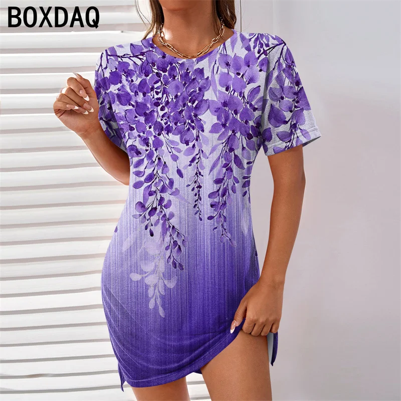 Vestido corto femenino de verano con estampado Floral, minivestido Vintage elegante de manga corta con cuello redondo, estilo bohemio, talla grande, S-6XL