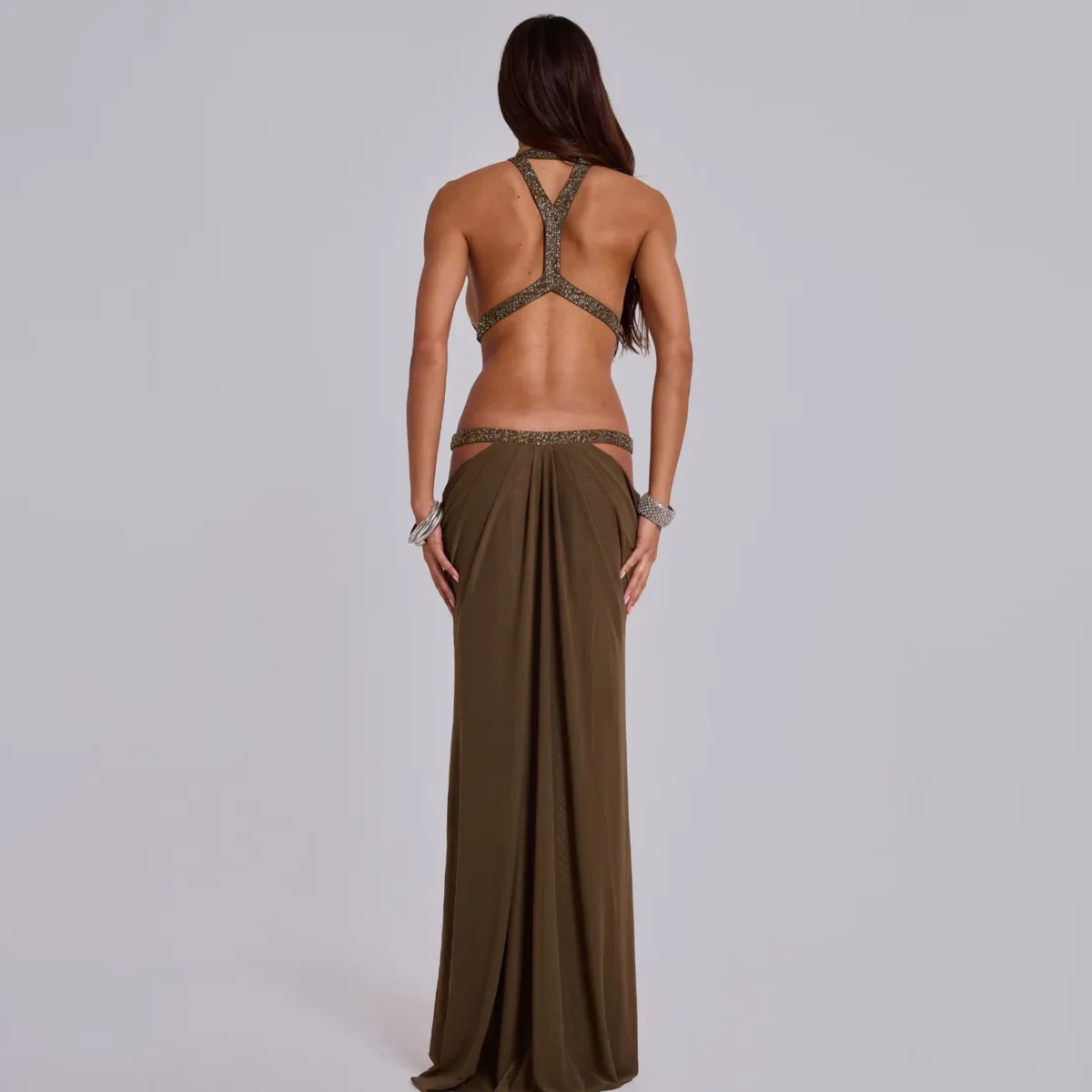 KWTX セクシーな背中見せホルターネックマキシ丈ワンピース カットアウト パッチワーク 細見え ボディコン デザイナー エレガント ミニマリスト 快適 プレミアム カジュアル