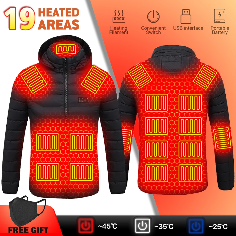 

Men 19 Areas Electric Heating Jacket Heated Jacket USB Winter Warm Heating Undershirt Clothing Can Heated Cotton Jacket S-6XL