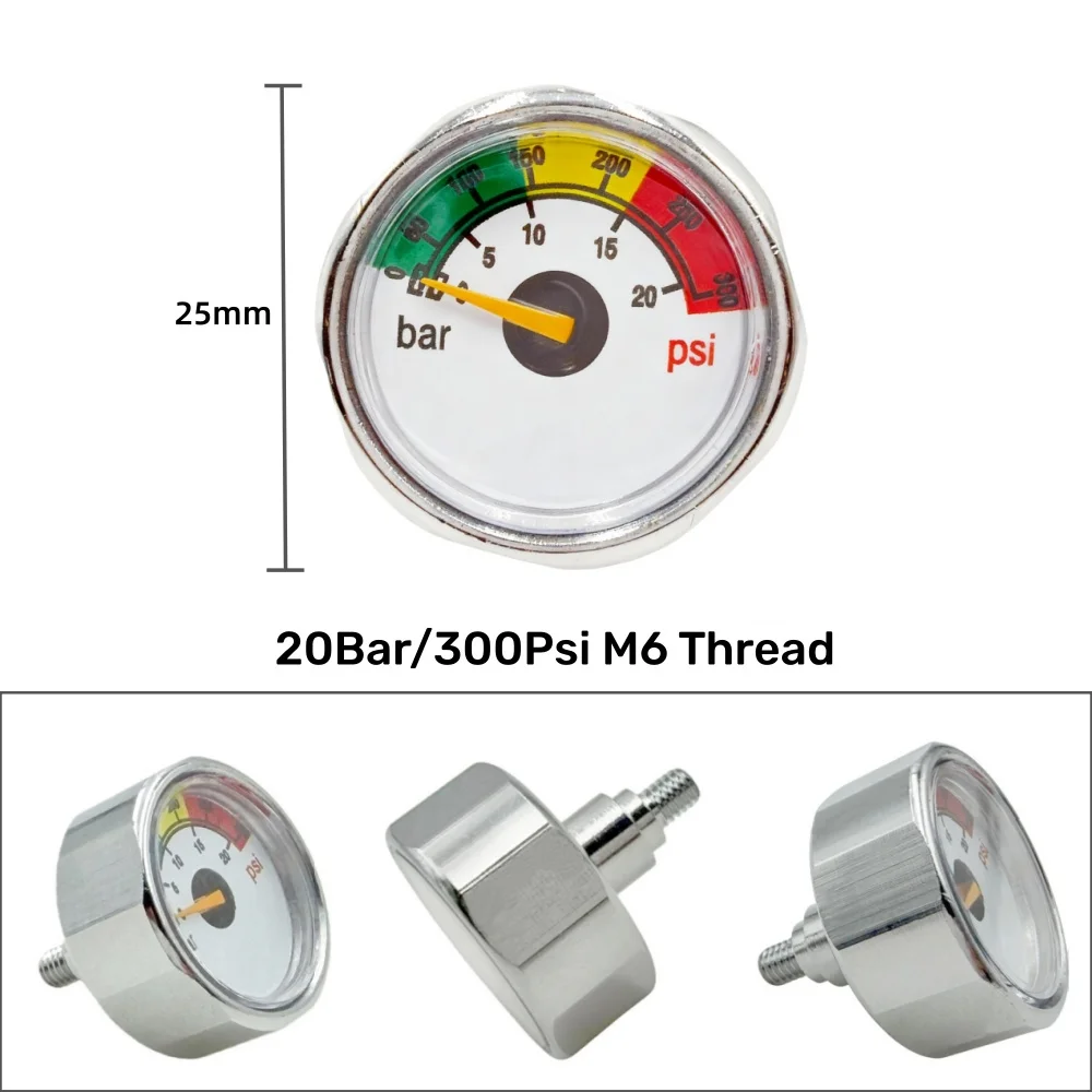 HPA Mini Pressure Gauge 20Bar/300PSI Manometre with M6 Thread For Air Tool