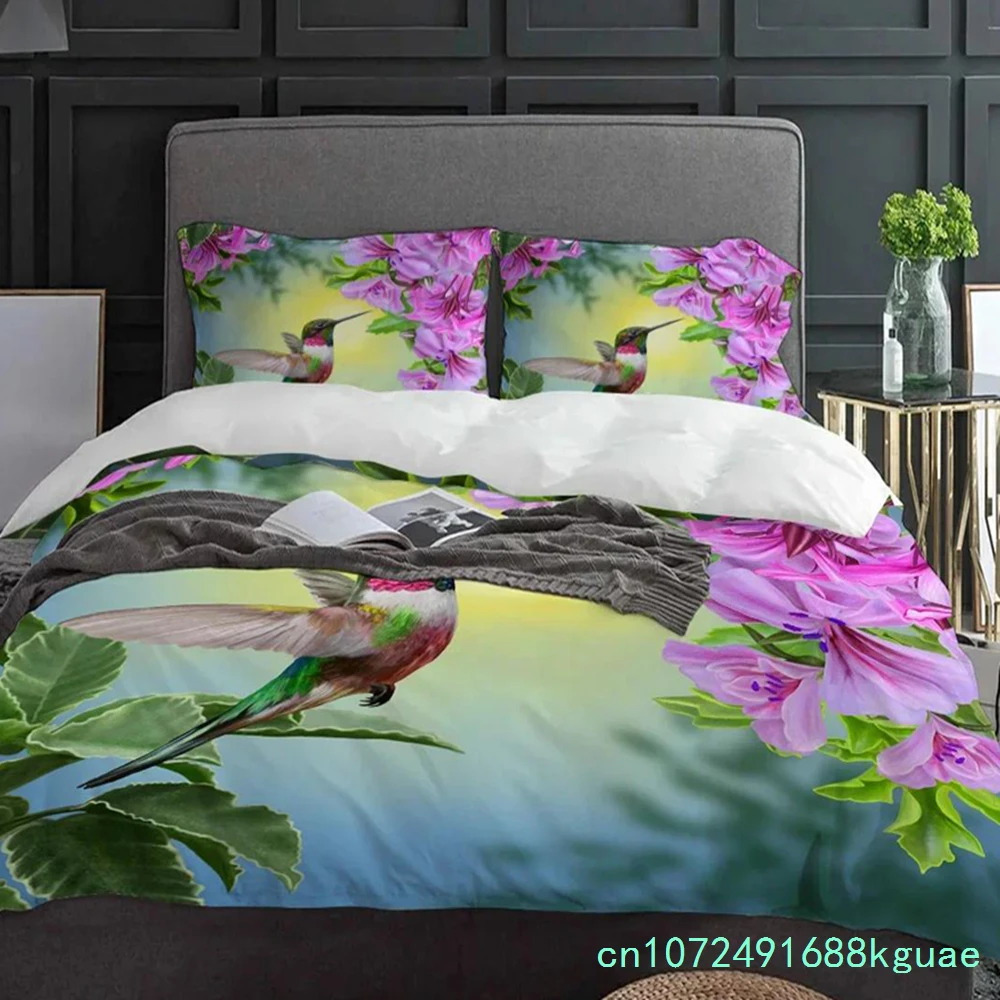 Plant Flower Hummingbirds Bedding Set 3pcs Boys Girls Duvet Cover Pillowcase Kids Adult Quilt Cover Double Bed Set Home Textile