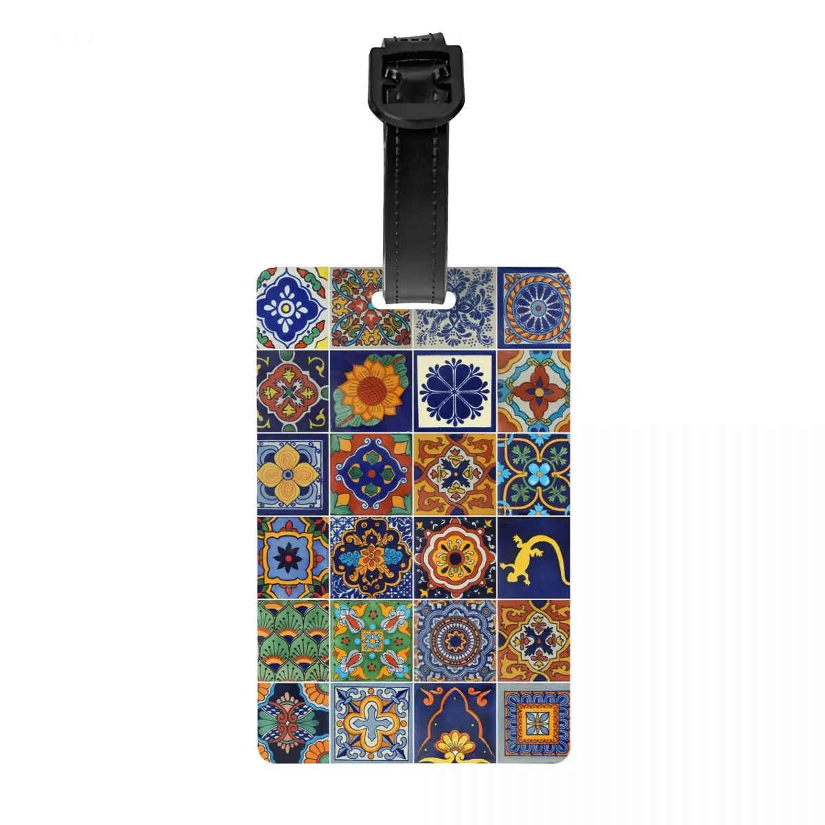 Label Bagasi Ubin Meksiko Kustom Dengan Penutup Privasi Kartu Nama dan Label ID untuk Tas Perjalanan dan Koper
