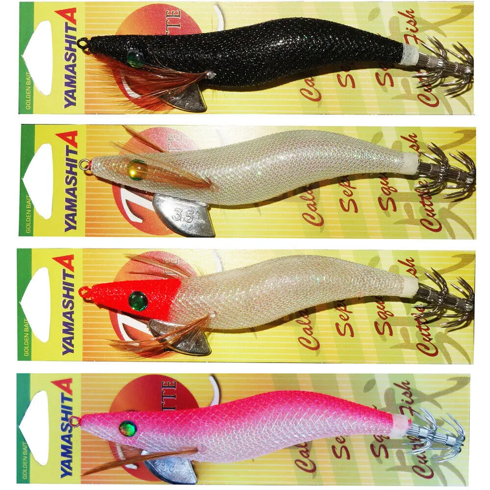 

4X 3.5 YAMASHITA SQUID JIGS Glow in Dark Rattle Squid JIg