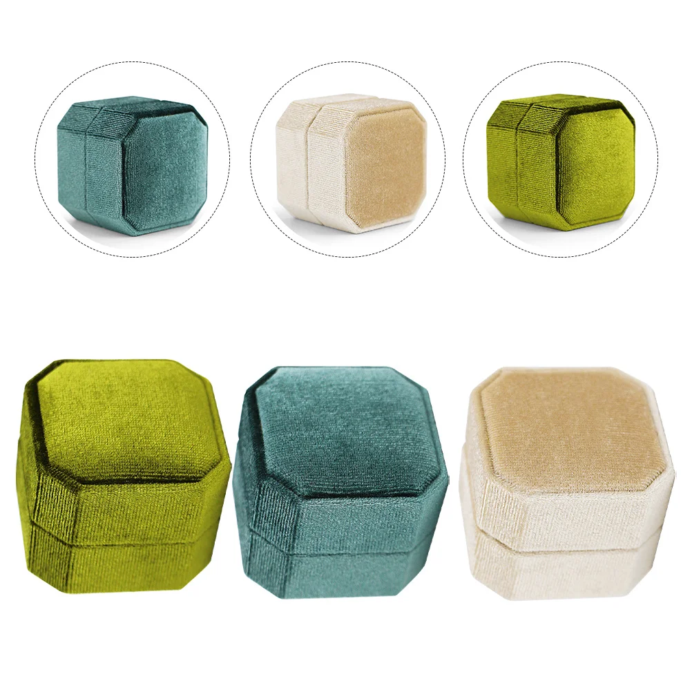 

3Pcs Corduroy Ring Boxes Octagonal Compact Design Wedding Proposal Engagement Jewelry Gift Boxes Wedding Ring Box