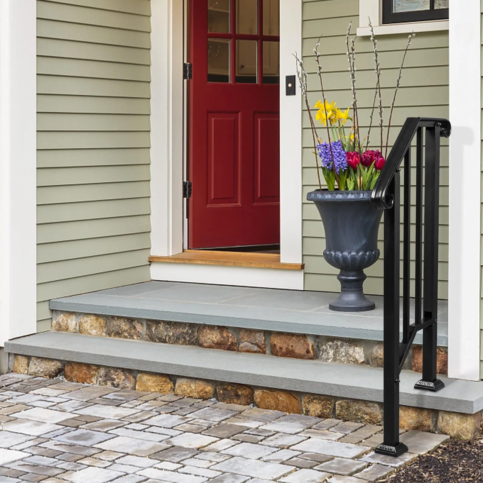Iron Handrail Picket RAILING Rail Fits 1 or 2 Step Paver for Office Home Garden