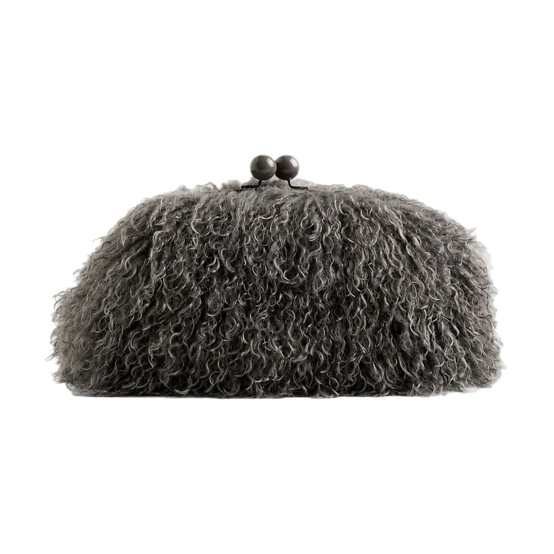 2026 AW New Faux Shearling Cloud Bag Stylish Long Curly Fuzzy Kiss-Lock Clutch Y2K Hot Girl Handbag Faux Wool Bags image 5