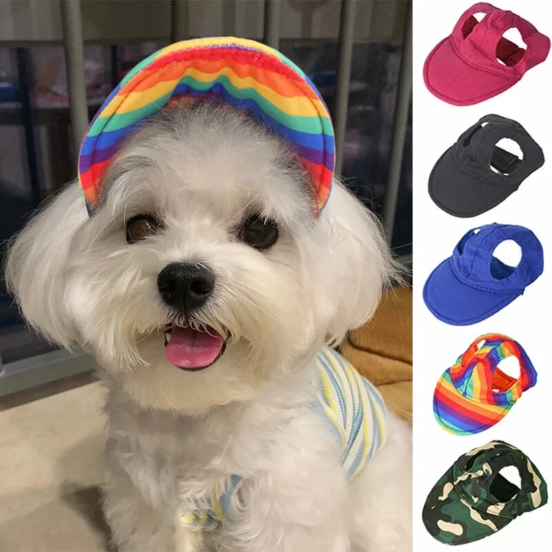 

Adjustable Sun Protection Teddy Hat New Outdoor Pet Dog Baseball Cap Rainbow Color Puppy Hats Sport Visor Pet Cap with Ear Holes