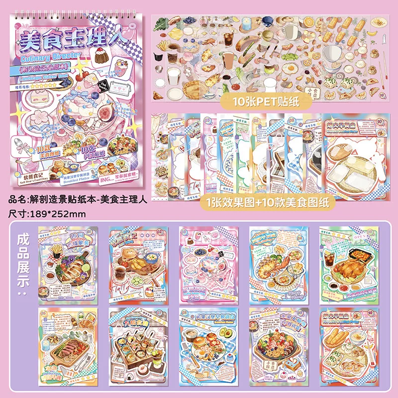 Ins Cute Style Dessert Food Sticker Book Journal Decor Stickers for Beginners Assorted Gourmet Patterns Fun and Stress Relief