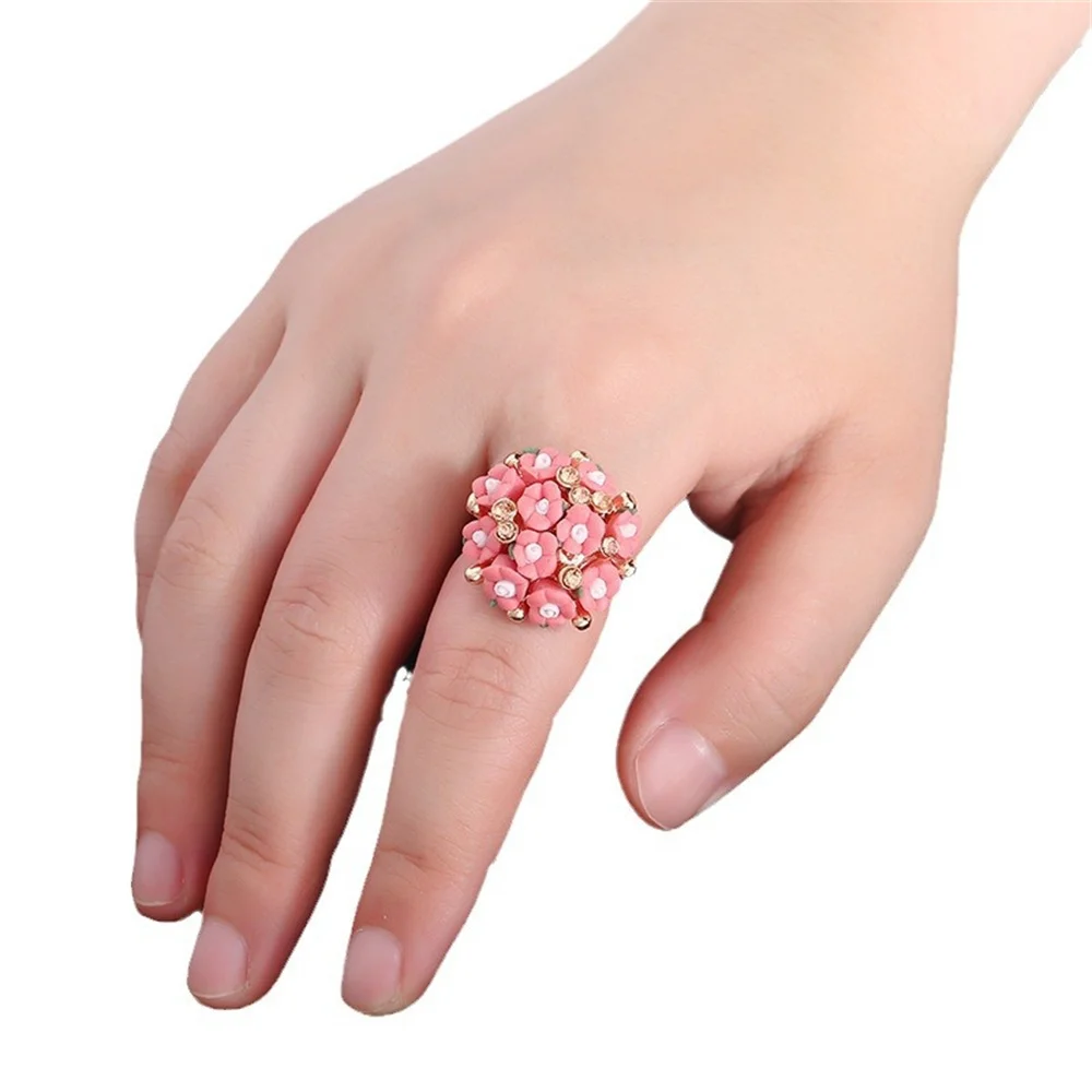 New Jingdezhen New Chinese Ceramic Small Flower Ring with Adjustable Beautiful and Fashionable Women\'s Gathering Jewelry