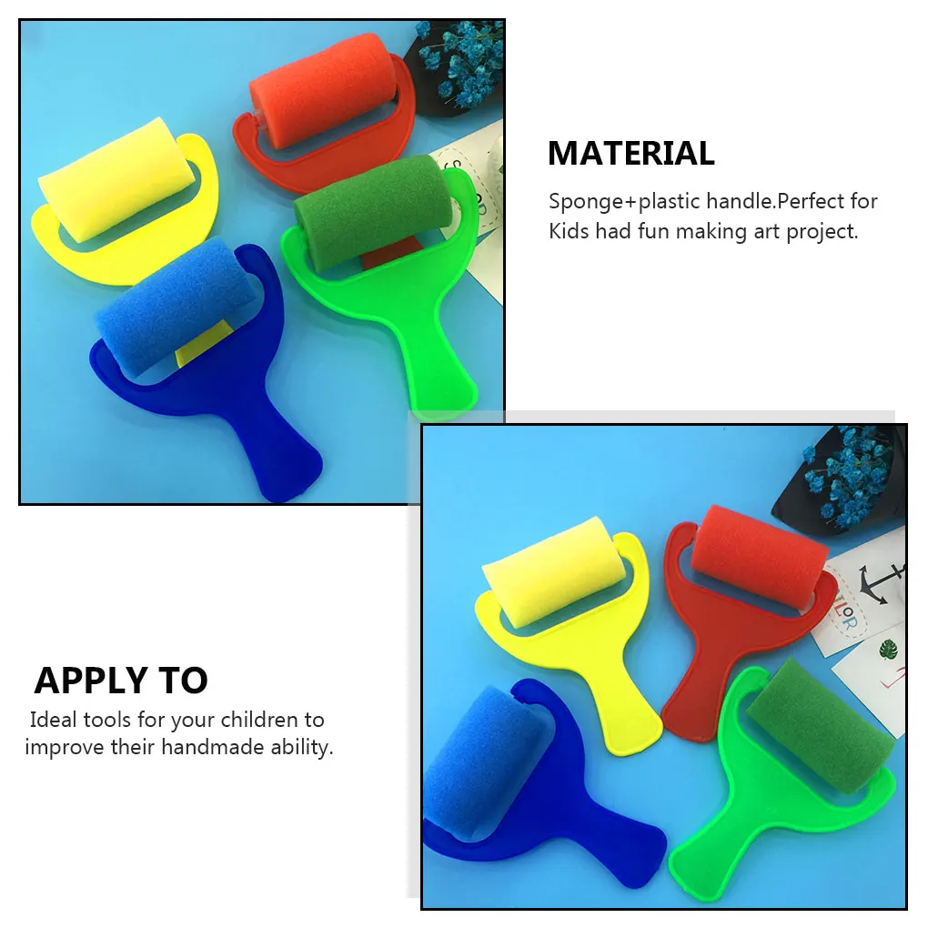 4pcs Sponge Roller Brush Set 70mm Width Paint Roller Kids Art Craft Painting Tool Kit DIY Children Painting Brushes