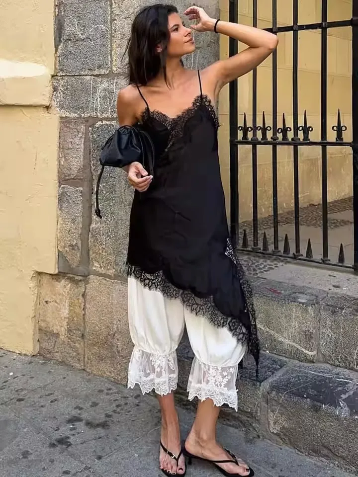 الجديد في فستان قصير مثير مُزين بالدانتيل للنساء بحزام سباغيتي غير منتظم بدون ظهر فستان حفلات نسائي برقبة على شكل حرف v فساتين سفلية #4