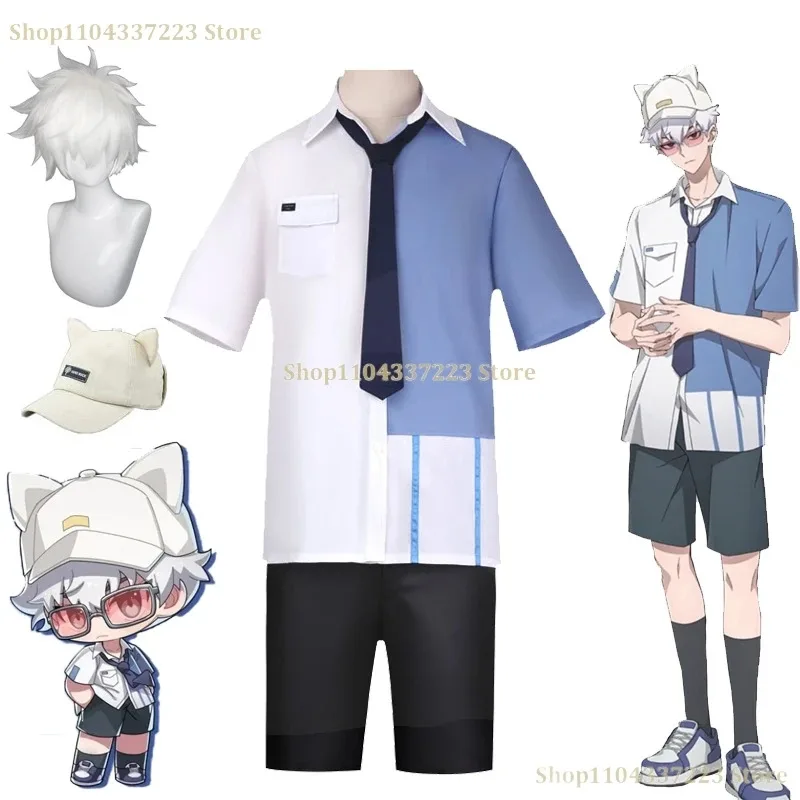 

asdh8@Lucas Hikaru Yujin Bridon Arc Cosplay Costume Hat Blue Shirts Halloween Expo Link Click Lu Guang Roleplay Outfit Men Women