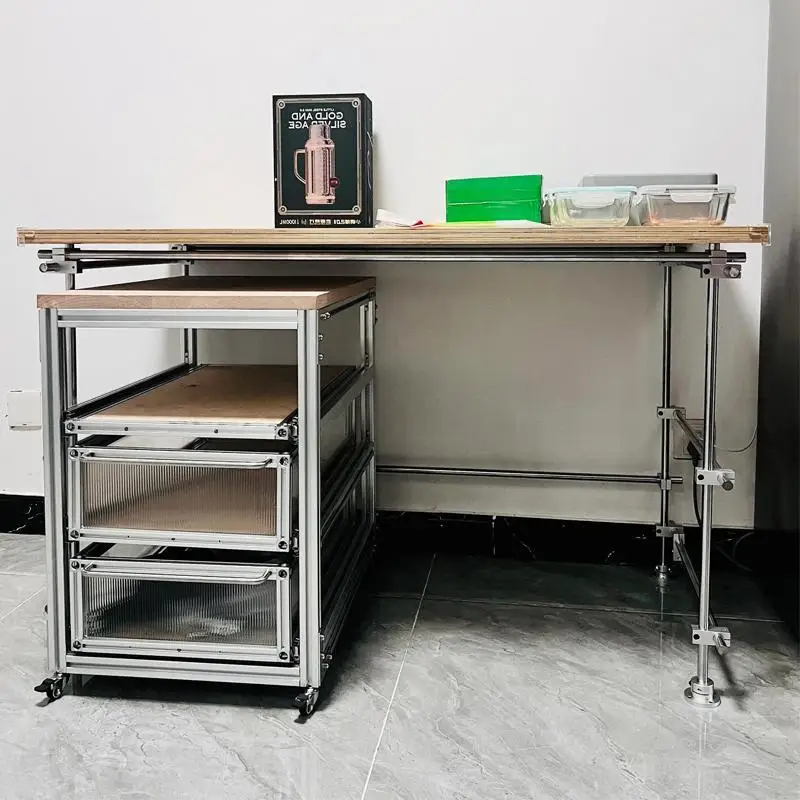 Desk bookcase integrated household small desk solid rod optical axis computer table birch ocean board