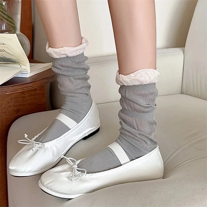 Women's Socks Long New Preppy Style Fashion Mixed-color Ladies Loose Socks Thin Breathable Sweet Ladies Middle Tube Crew Socks