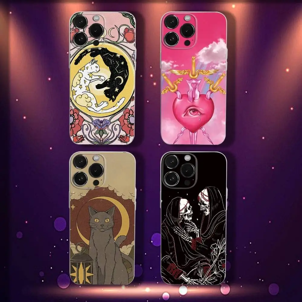 

T-Tarot Card Phone Case For iPhone 16,15,14,13,12,11 Pro,Max,Plus,X,XS,XR,SE4,E Mini Transparent Soft Cover