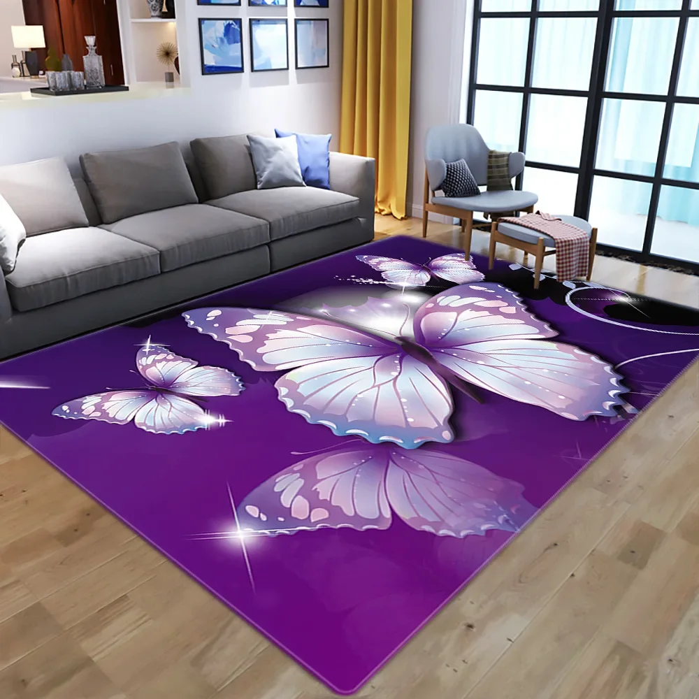 Dreamy Purple Butterfly Pattern Carpets for Living Room Bedroom Area Rugs Child Room Play Rug Cartoon 3D Printing Kids Game Mats