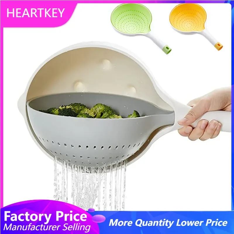 Colander Double-layer Rotatable Drain Basket Strainers Bowls Drainer Washing Vegetables Fruit Basin Cleaning Basket with Handle