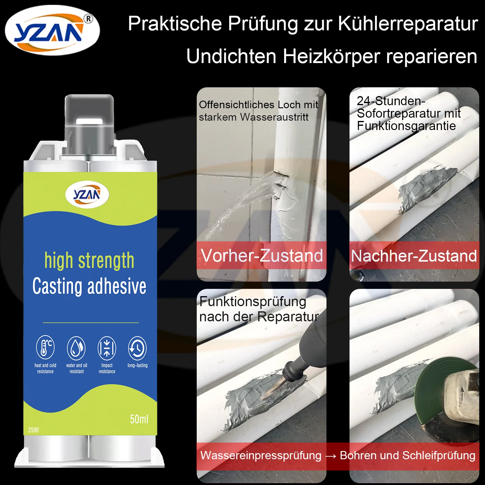 50ml AB Type Casting Repair Glue High Temperature Glue for Metal Welding Strength Repair Resistant Magic AB a Plastic Wood B Adhesive Purpose Bi Component Includes mixing tools.