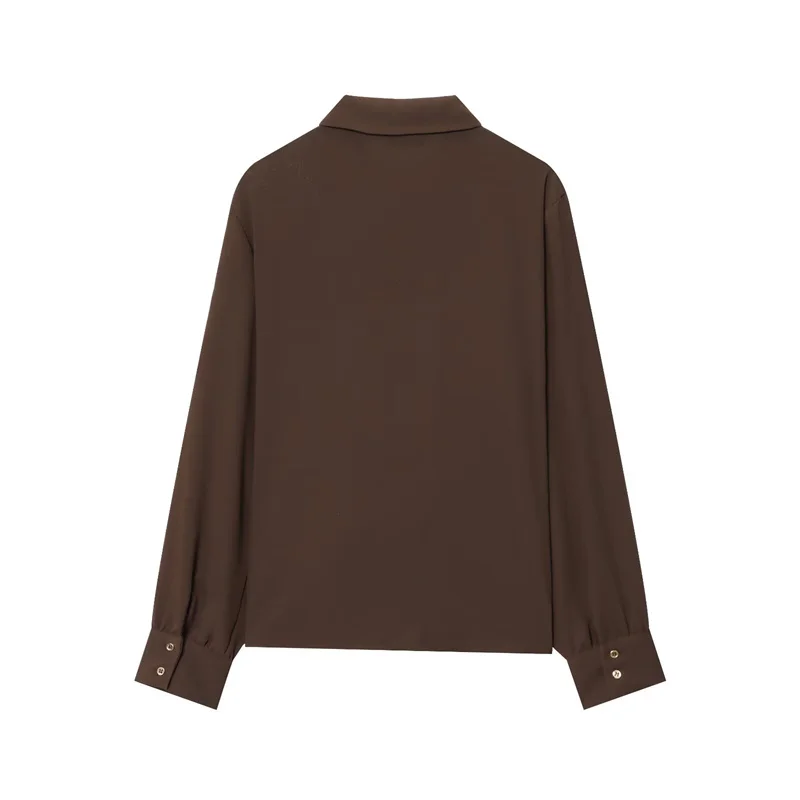 Women's Suit 2025 Autumn New Style Brown Long Sleeve Knotted Decorated Shirt and Wide Leg Trousers Suit Fashionable and Unique