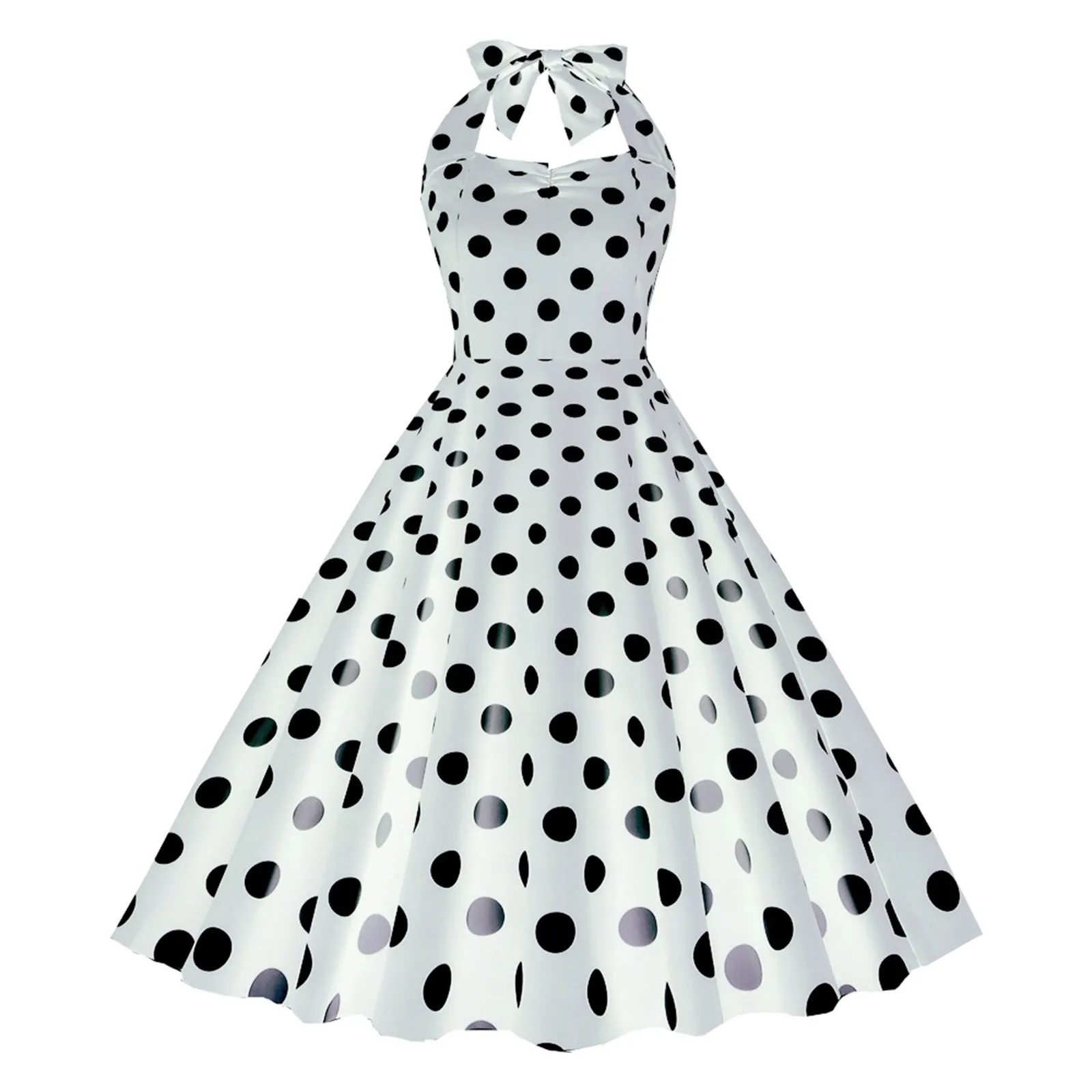 Vintage Halternek Sexy Dot Print Damesjurk Cocktail Mouwloos Diner Dames Elegante Formele Jurken Feest Avond Vestidos